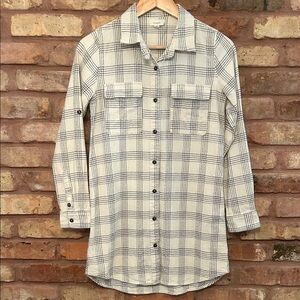 Freeway Cream and Black Plaid Button-Down Shirt - Medium